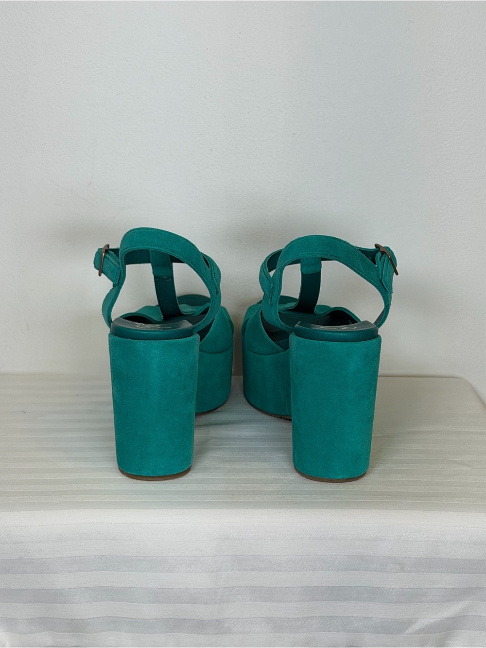New! Pedro Garcia ‘Domiel’ Teal Suede Platform Wedge Sandal Womens Size 9.5/39.5 - Picture 7 of 11